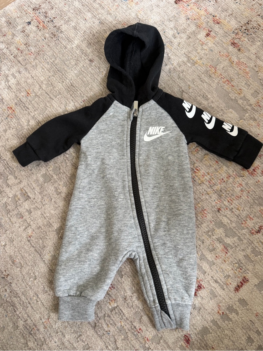 Nike Baby Hooded Zip Coverall Romper Gray Black Newborn